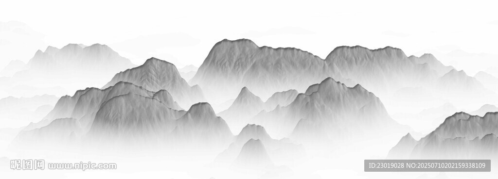 水墨群山云霧繚繞之景