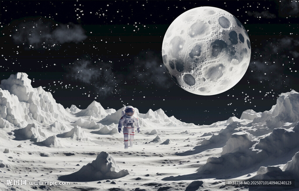 宇航員月球宇宙星空背景墻
