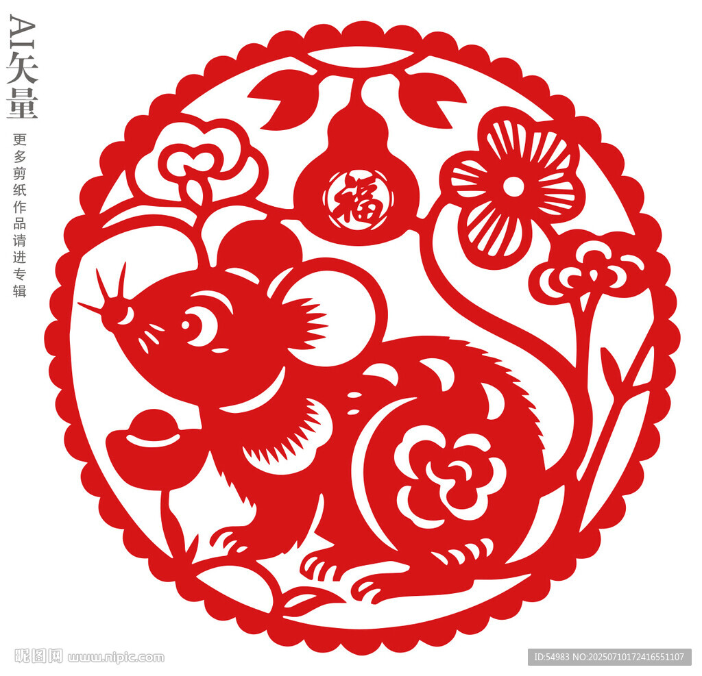 鼠年剪紙圖案