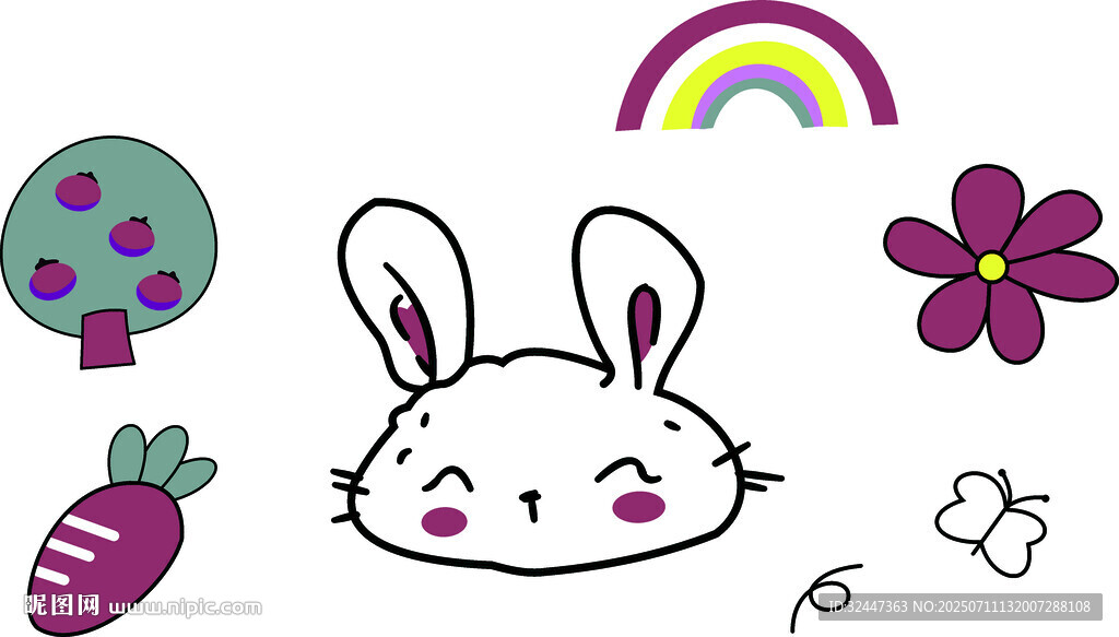 可愛兔子與卡通元素插畫