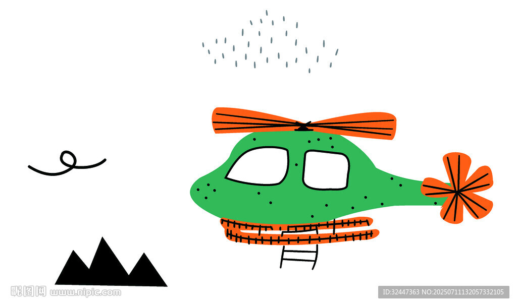 卡通直升機(jī)飛翔于山水間