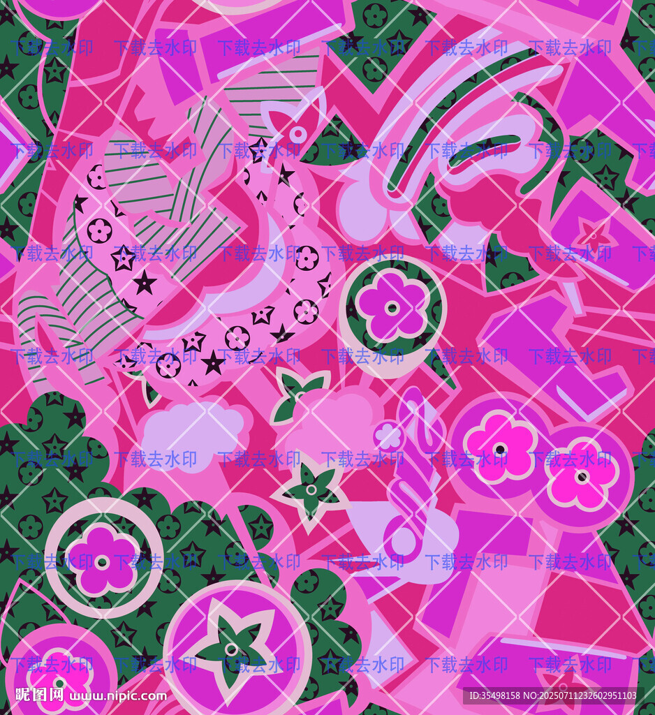 夢幻粉色幾何花卉圖案
