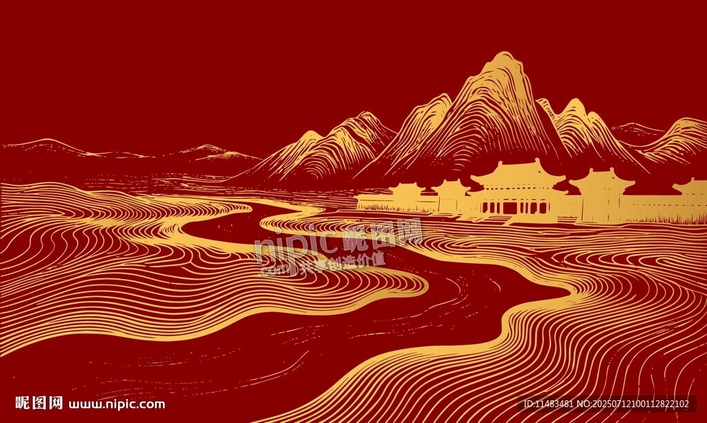 金色山河壯麗山水畫