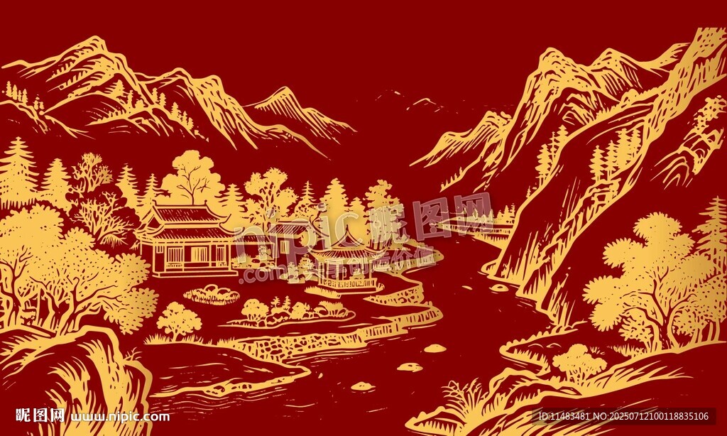 山水畫剪影背景