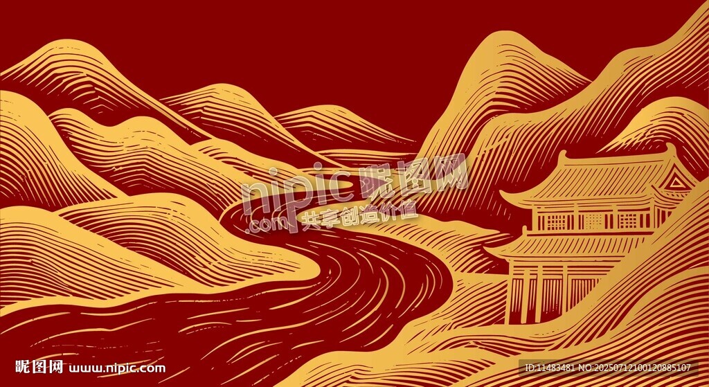 矢量古風(fēng)山水畫背景
