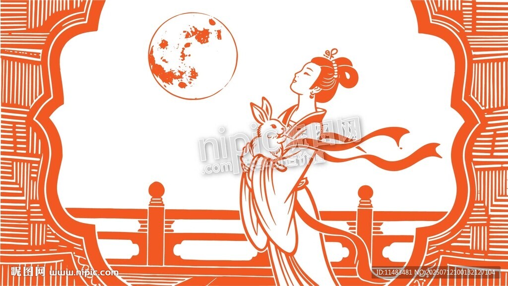 古風(fēng)嫦娥玉兔月亮線描