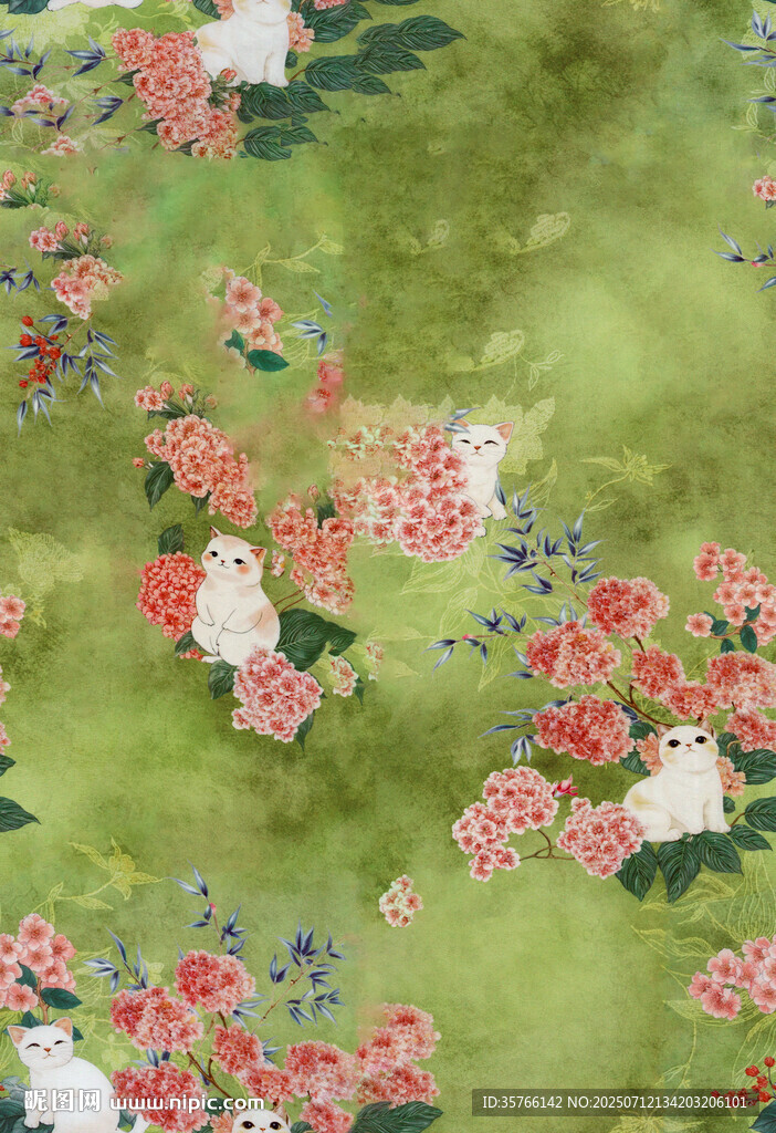 綠色底花卉圖案布料
