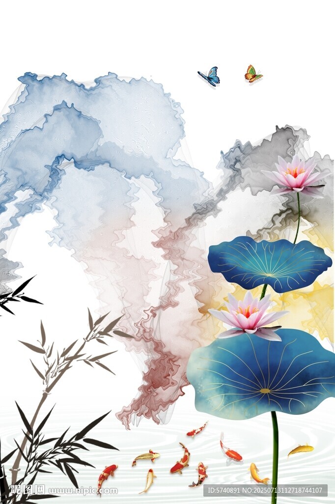意境九魚蓮花圖