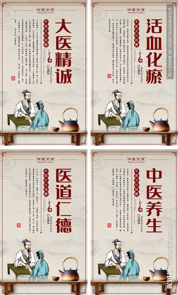 中國風(fēng)傳統(tǒng)中醫(yī)文化六件套掛圖