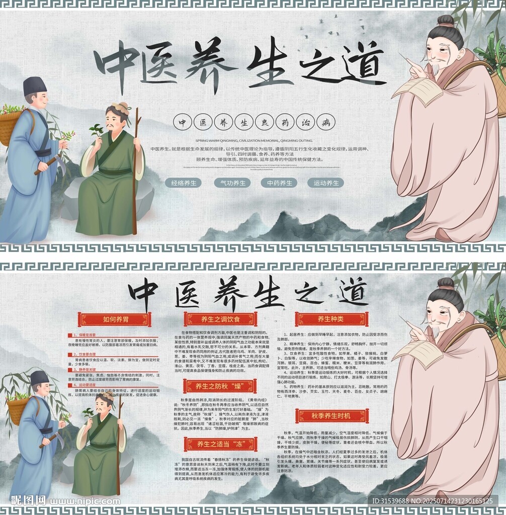 復(fù)古風(fēng)格中醫(yī)養(yǎng)生之道展板
