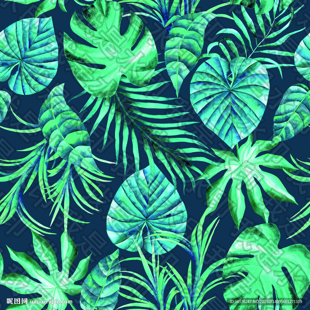 熱帶植物水彩無縫圖案