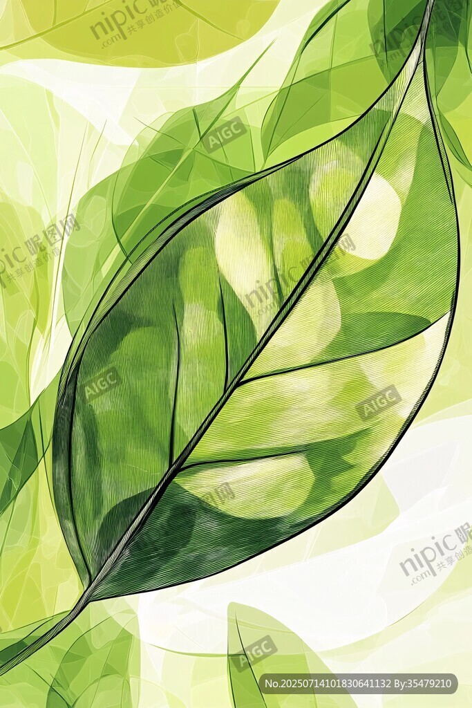 清新綠葉水彩插畫背景