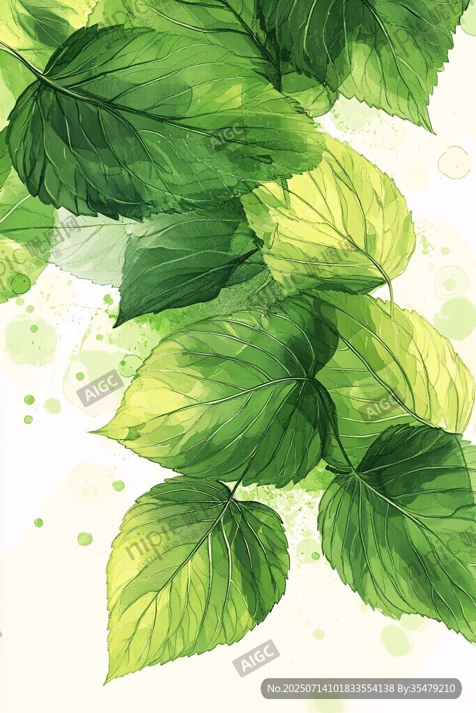 清新綠葉水彩插畫(huà)背景