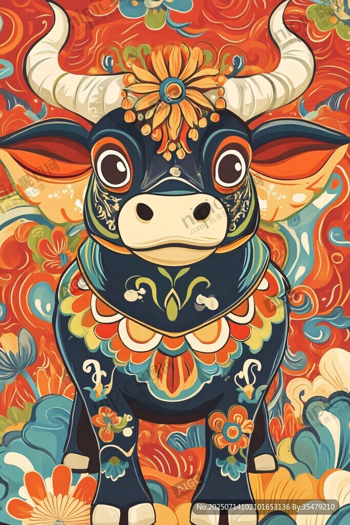 牛年吉祥 傳統(tǒng)國(guó)風(fēng)插畫牛