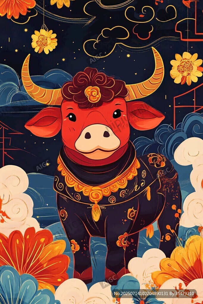 牛年祥瑞插畫