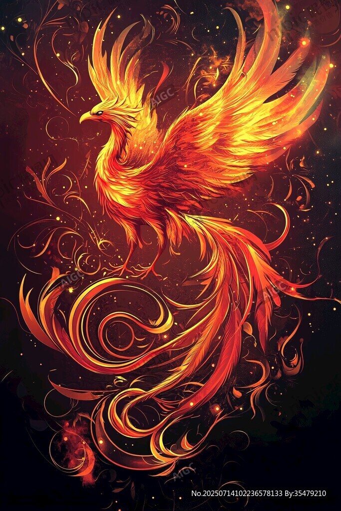 火焰鳳凰華麗飛舞圖