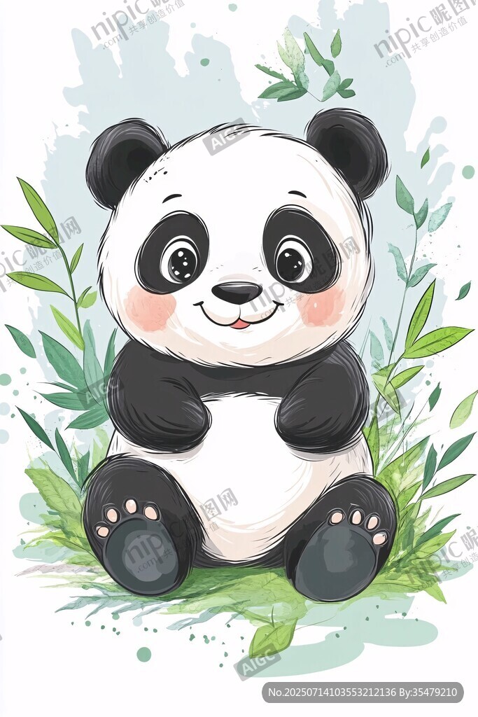 可愛熊貓坐于翠綠竹林間