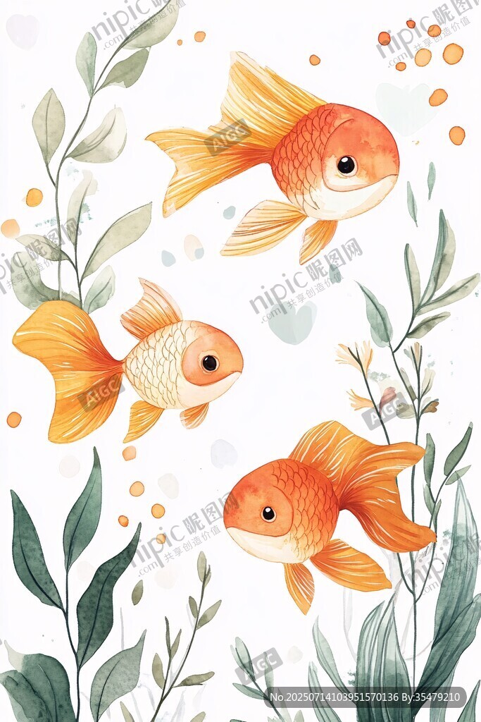 水中金魚與綠植的夢幻畫面