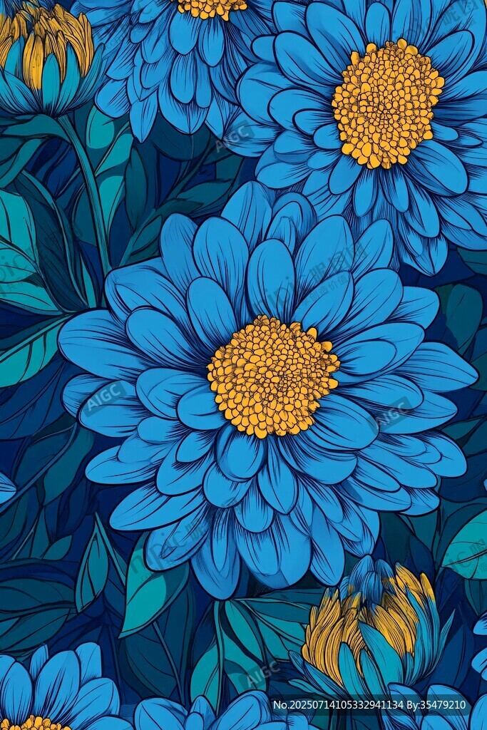 藍色花卉圖案的精美插畫