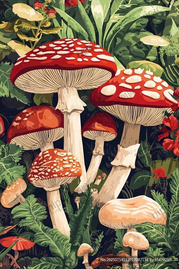 奇幻森林中的紅傘蘑菇