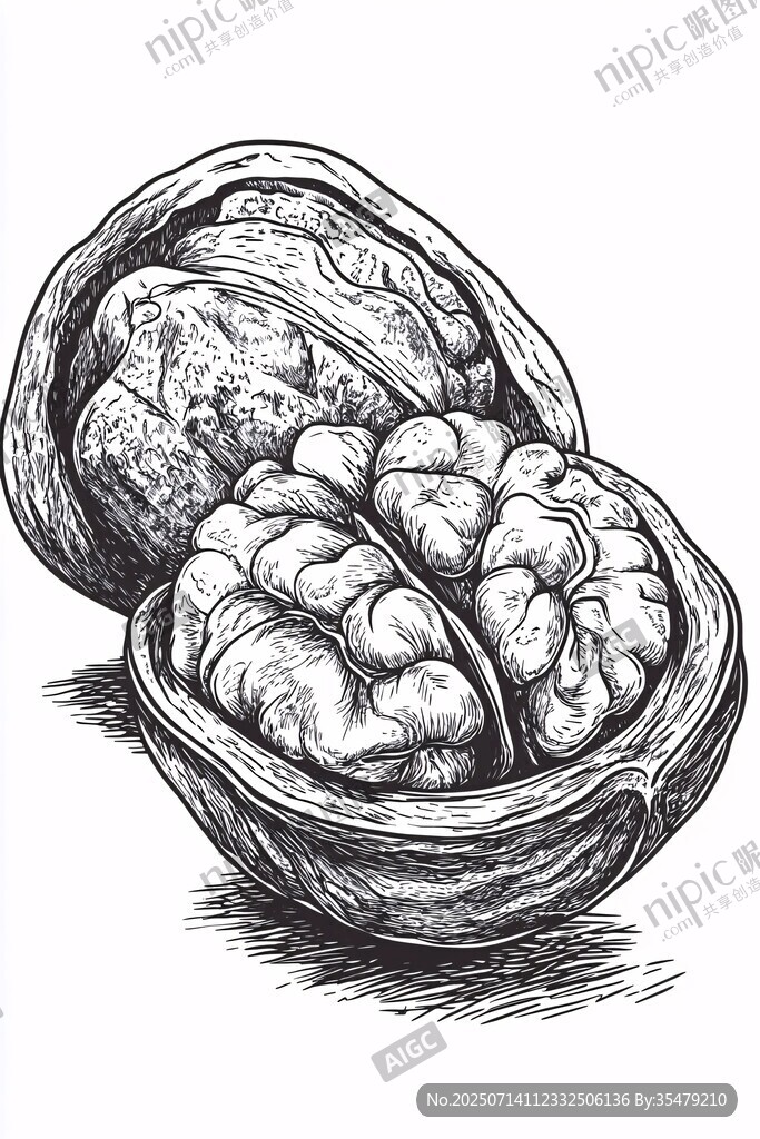 手繪剝開的核桃