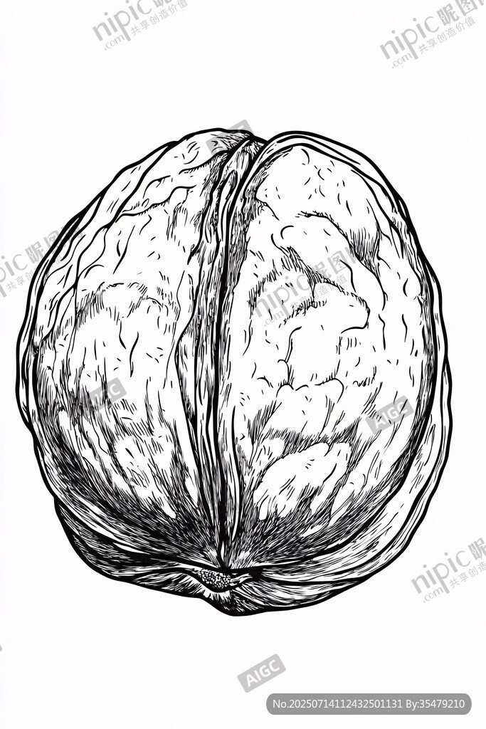 手繪核桃素描圖