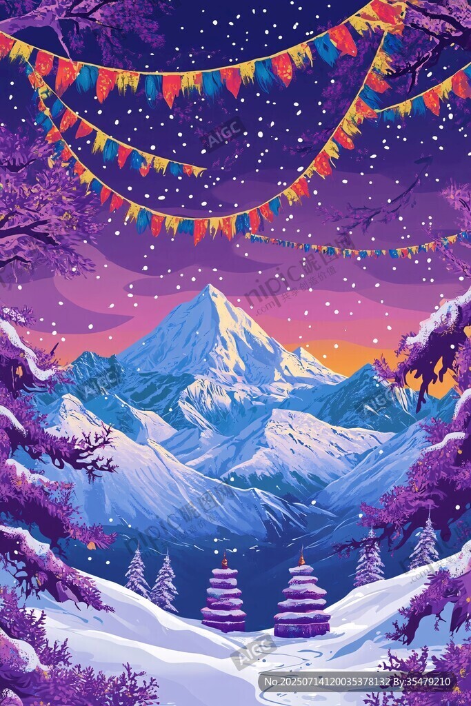 雪山夜景下的夢幻節(jié)日景象