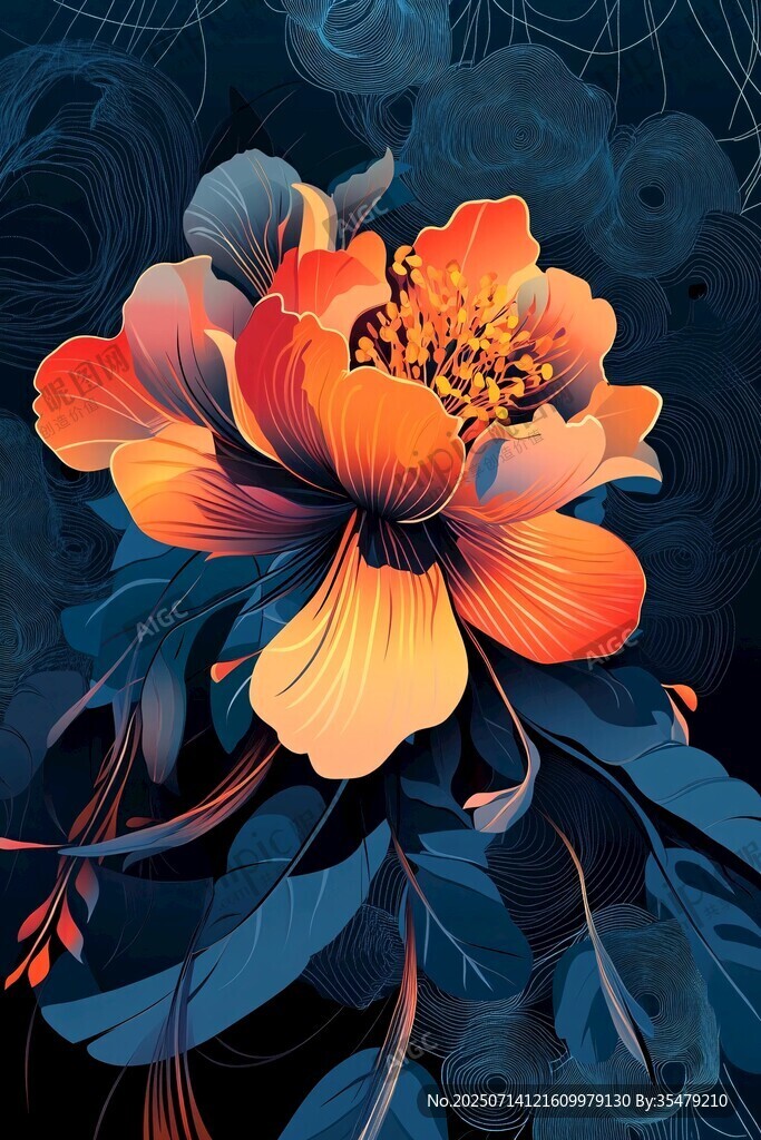 絢麗花卉插畫
