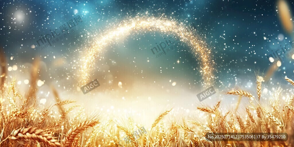 夢幻麥田星空下的光弧