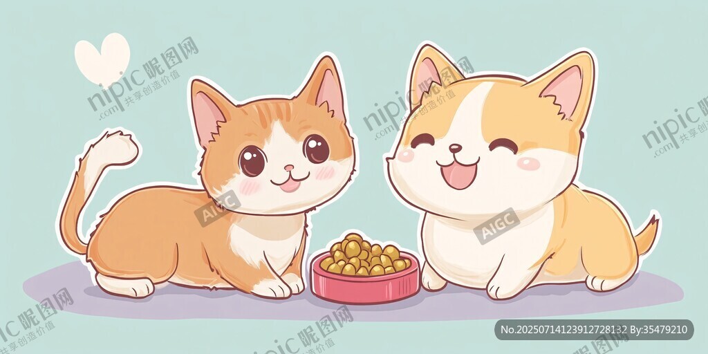 可愛貓狗同享美味貓糧