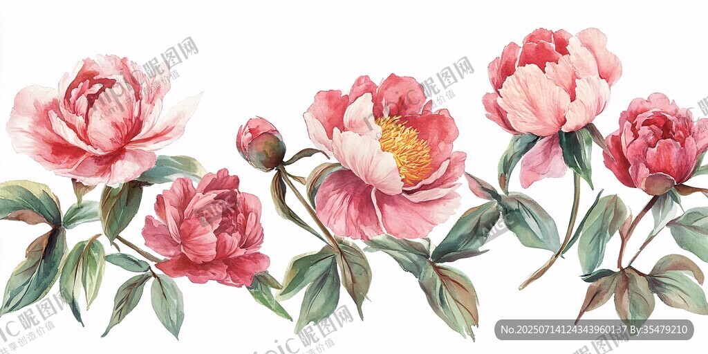 手繪粉色牡丹花花卉圖案