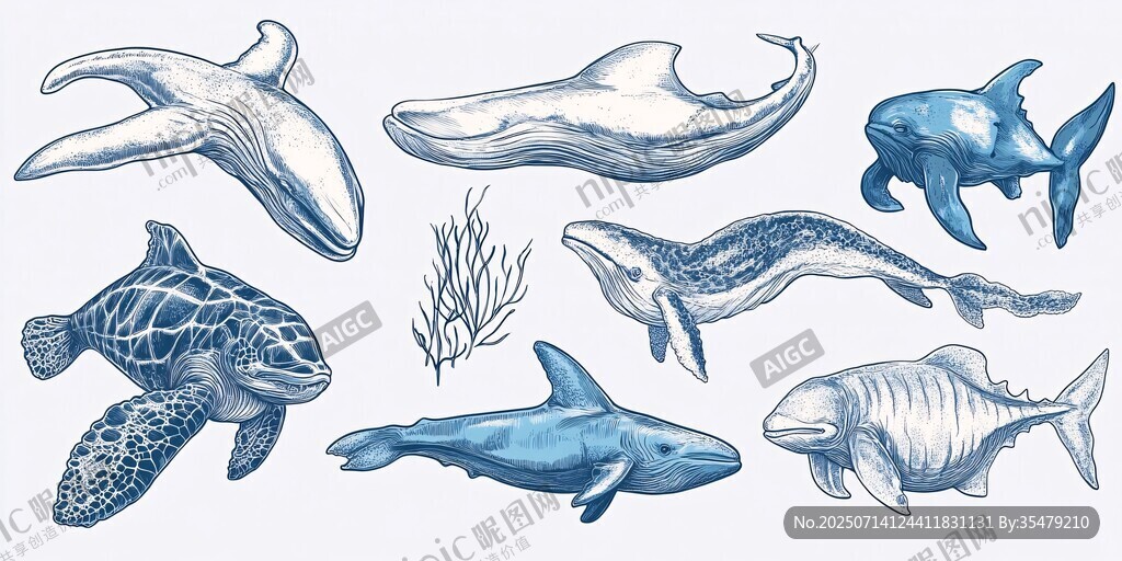海洋生物手繪插畫集合