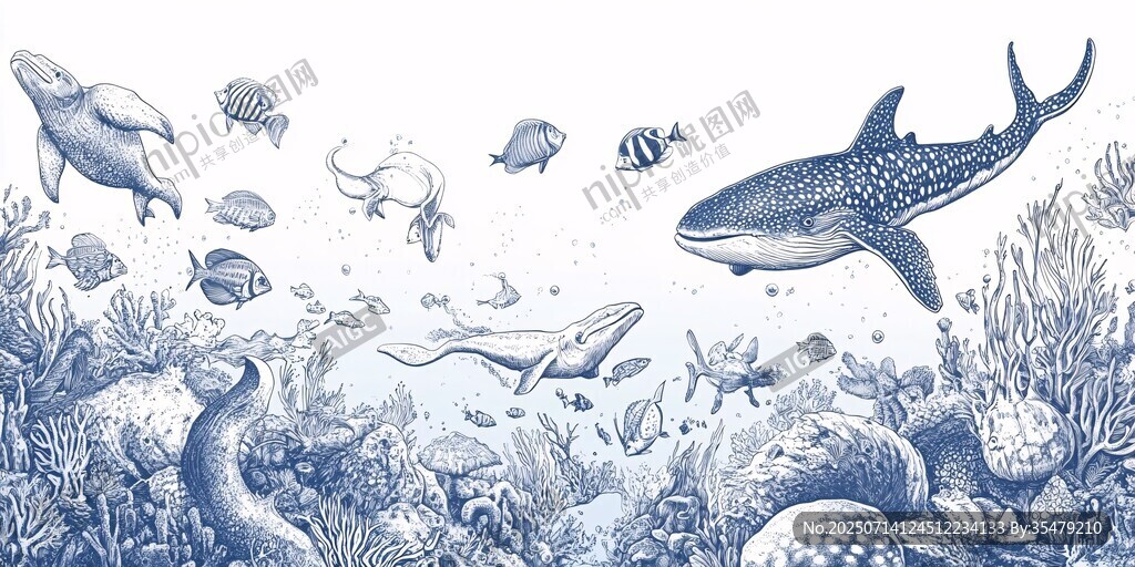 海洋生物的奇幻海底世界