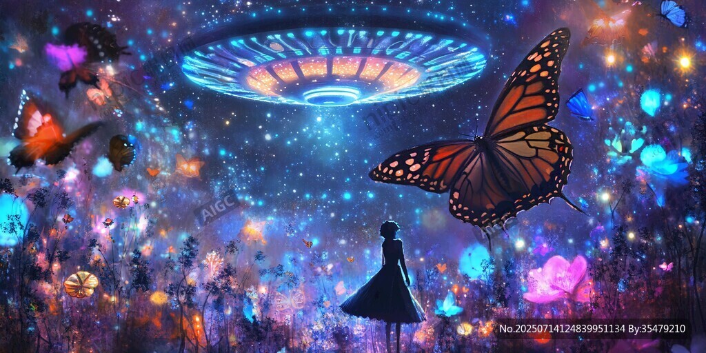 夢幻蝶境中的神秘飛碟景象
