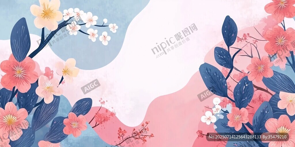 春日繁花爛漫插畫背景圖
