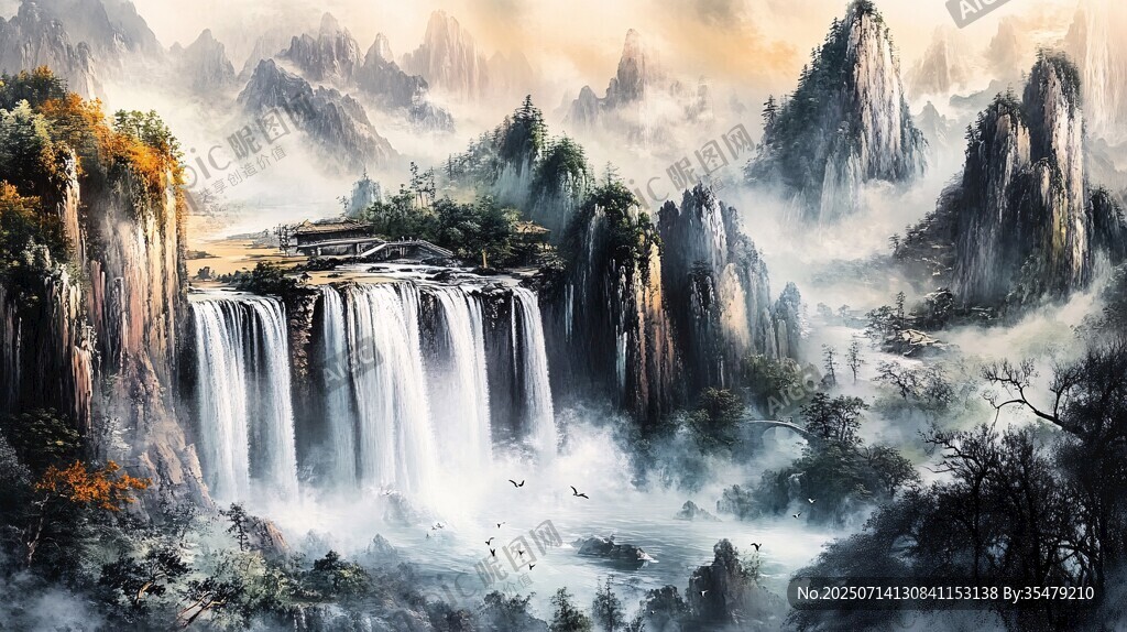 壯麗山水間的飛瀑景觀