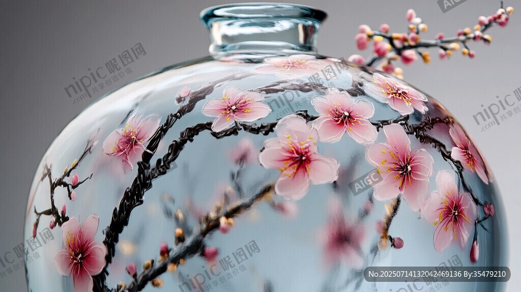 手繪梅花玻璃花瓶賞鑒