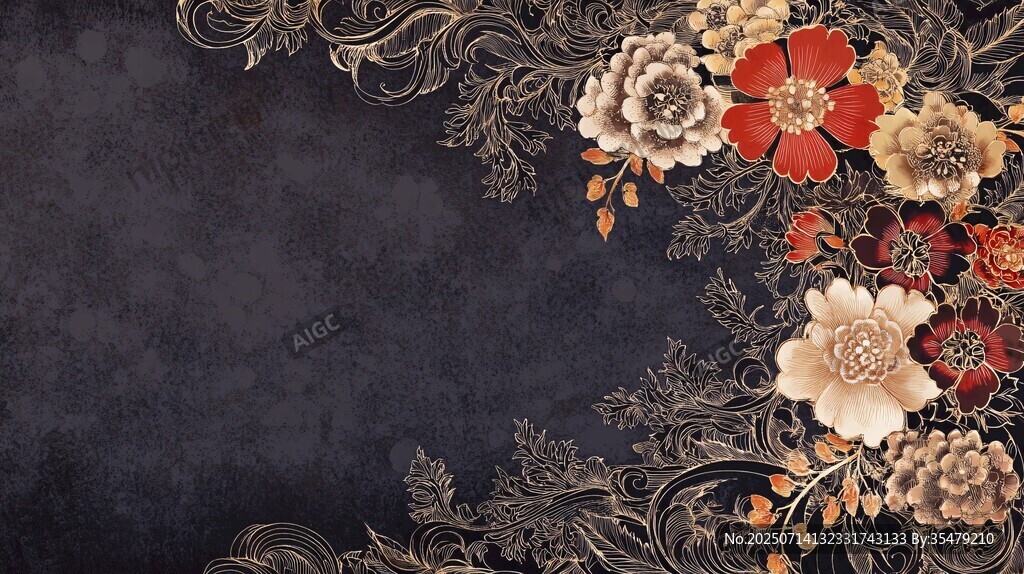 復(fù)古花卉邊框背景圖