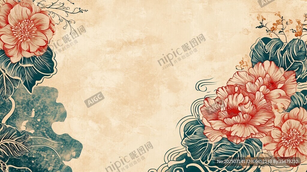 中式牡丹花卉古風(fēng)背景圖