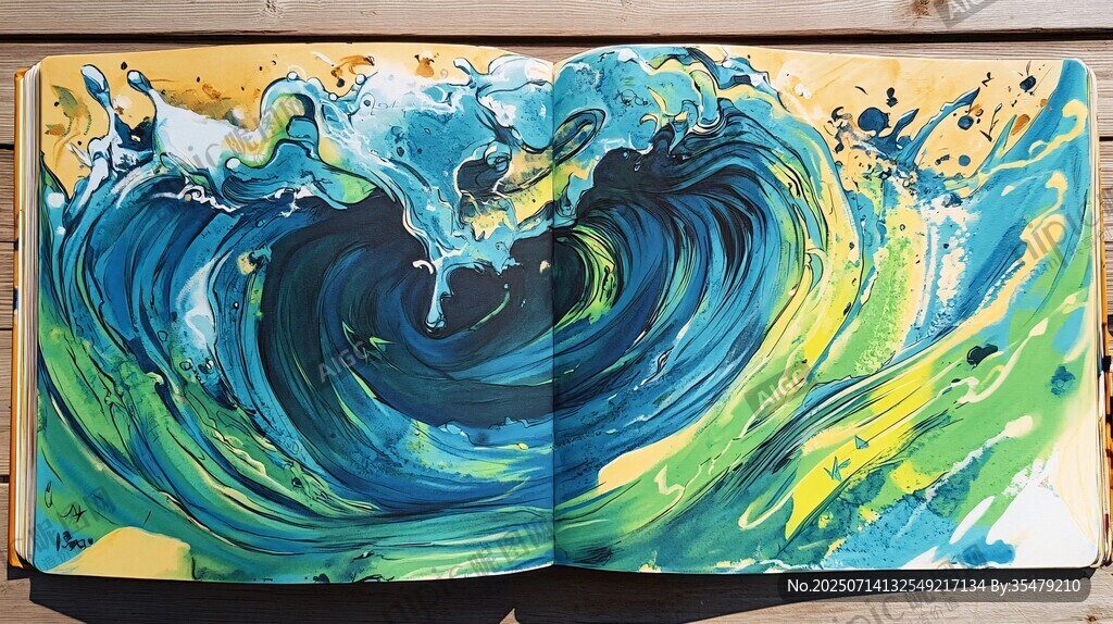 畫冊上的絢麗海浪藝術(shù)畫
