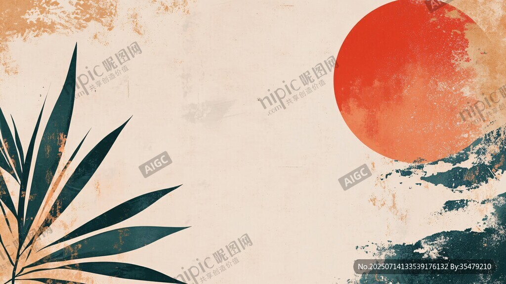 落日旁的植物藝術(shù)畫面