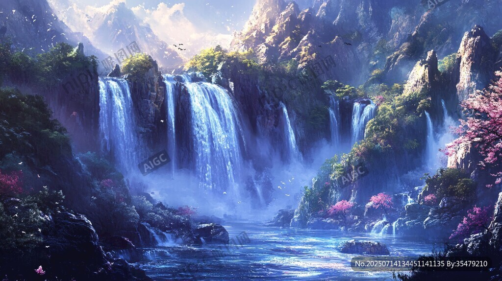 夢(mèng)幻山水間的壯麗瀑布景觀