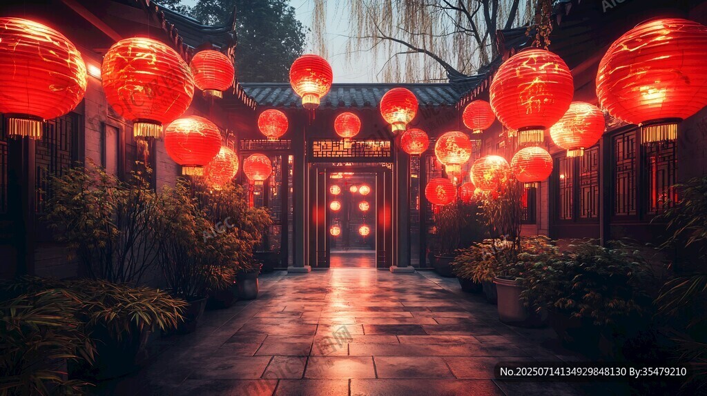 古巷紅燈籠營造中式氛圍
