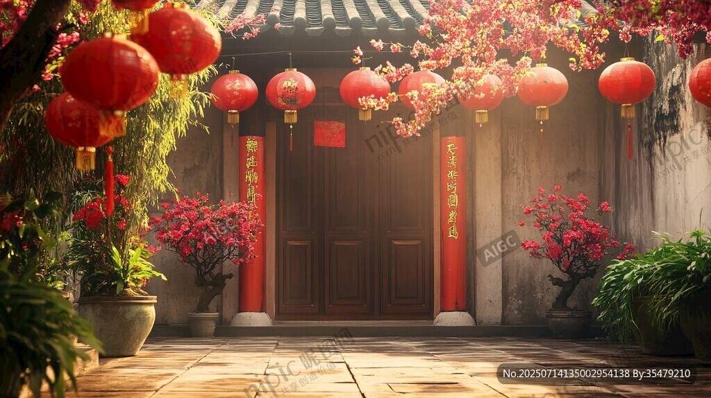 中式庭院新春喜慶氛圍