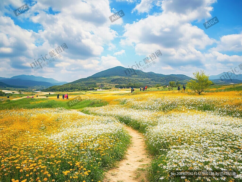 田園花海間的漫步小徑