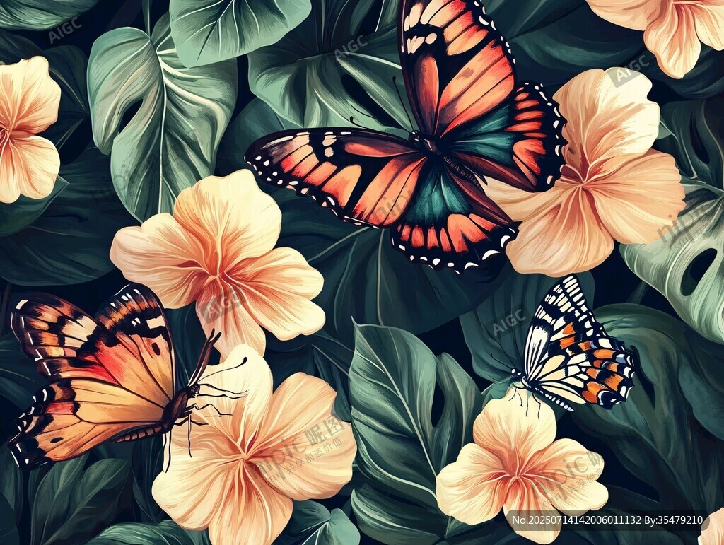 蝴蝶與花卉的夢幻圖案
