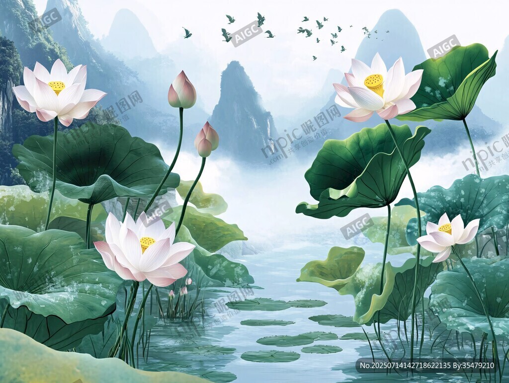 夏日荷塘山水詩(shī)意畫(huà)卷