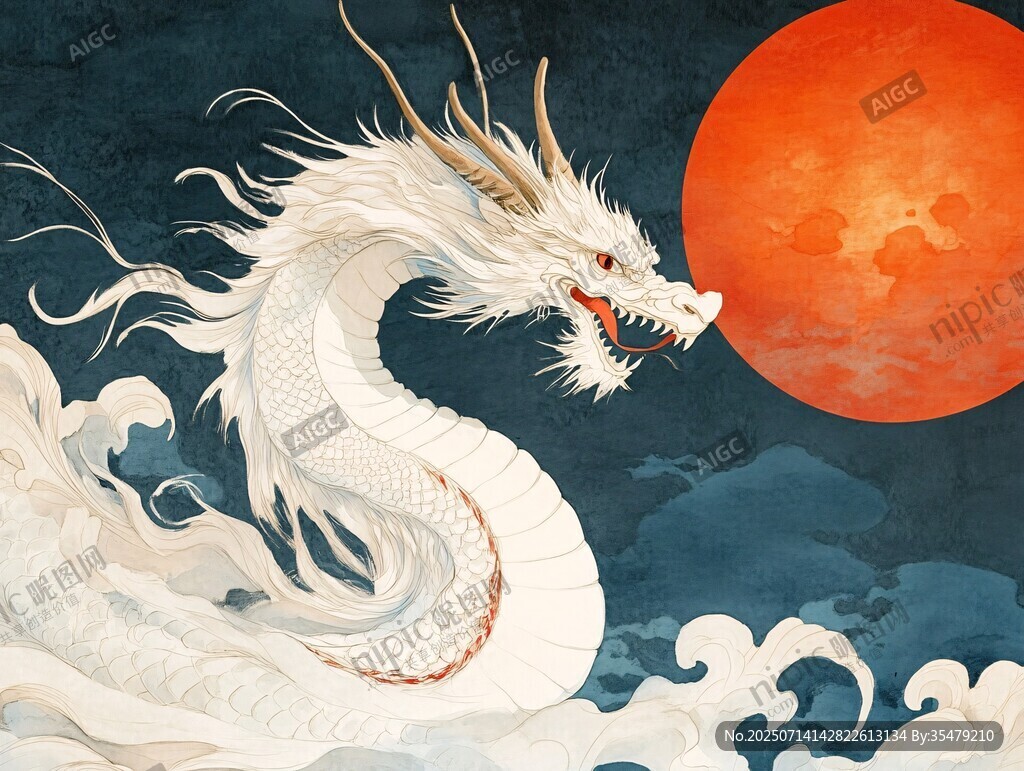 白龍戲浪伴紅日