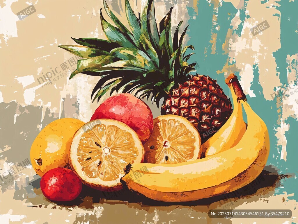多彩水果靜物插畫