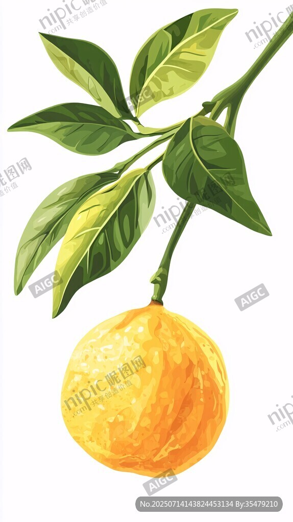 枝頭黃橙綠葉水彩插畫